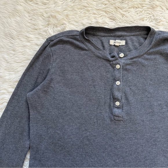Madewell Top Heathered Thermal Henley Tee Long Sleeve Gray M - Picture 5 of 11